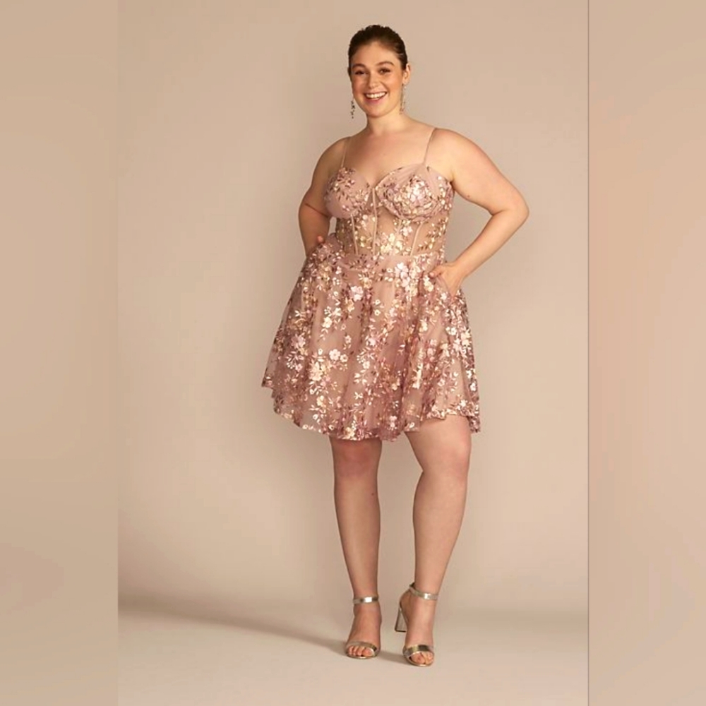 Jules and Cleo (David's Bridal exclusive), size 18, Blush short A-line dress